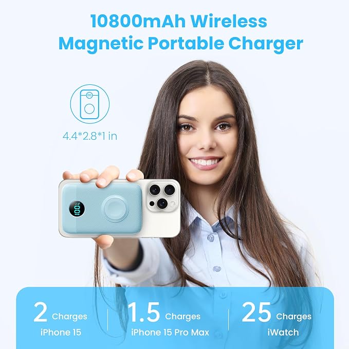Magnetic Portable Charger with Apple-Watch Charger,10800mAh 25W PD Fast Charging Wireless Power Bank,4 Outputs Travel Essential for Magsafe Battery Pack Compatible with iPhone 17/16/15/14/13/12 Series - Image 2