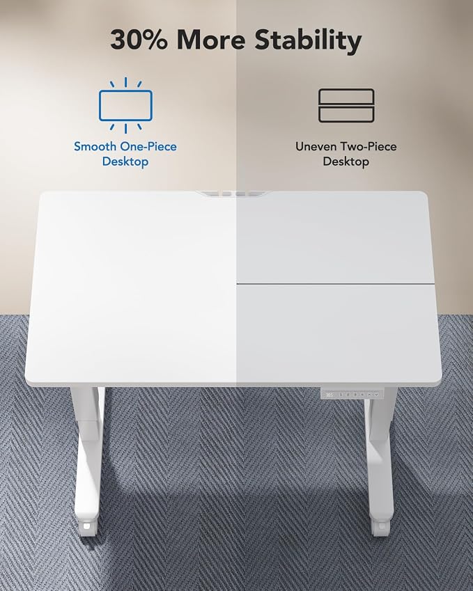 HUANUO Electric Small Standing Desk, Whole Piece Desktop, Adjustable Height Computer Desk, 4 Height Memory Settings, Sit Stand Up Desk for Home Office, 35" x 20", White - Image 5