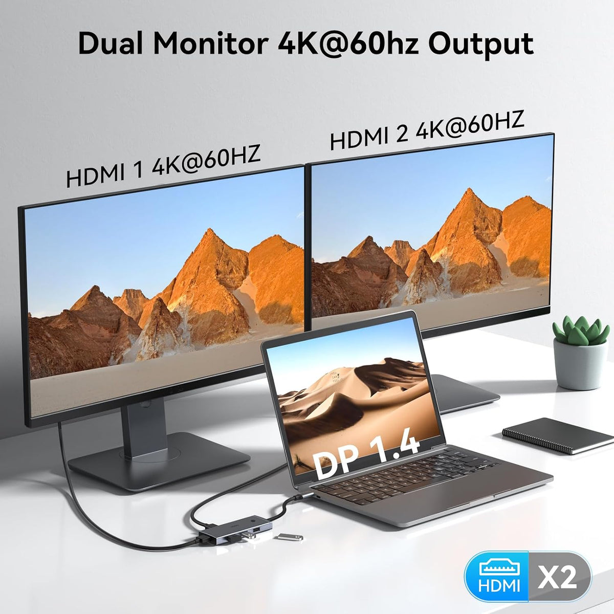 HODO Docking Station to Dual HDMI Monitors USB C to Dual HDMI Adapter 4K - Image 3