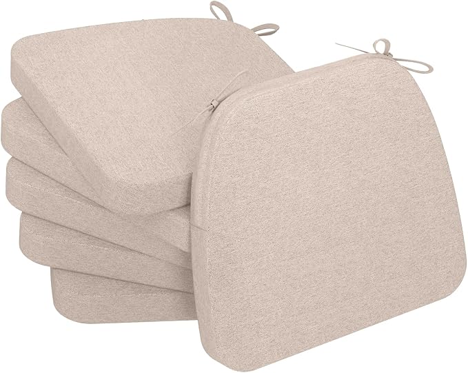 AAAAAcessories D-Shaped Chair Cushions, 2" Thick Dining Chair Pads with Ties and Removable, Machine-Washable Cover, 17" x 16", Set of 6, Oatmeal Beige by AAAAAcessories