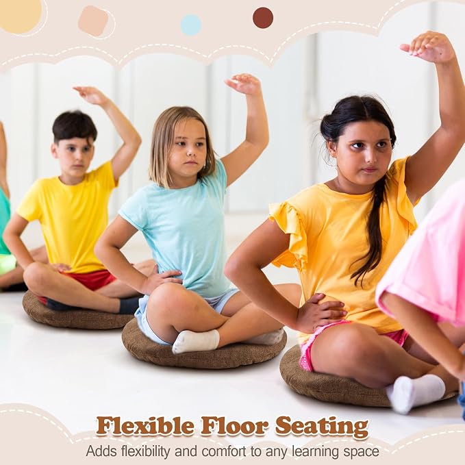 Fumete 8 Pcs Round Floor Cushions for Classroom Kids,Brown | 16 Inch Diameter, Students Flexible Seating Pillows, Home Daycare School Reading Yoga Meditation, Soft Cushioned - Image 6