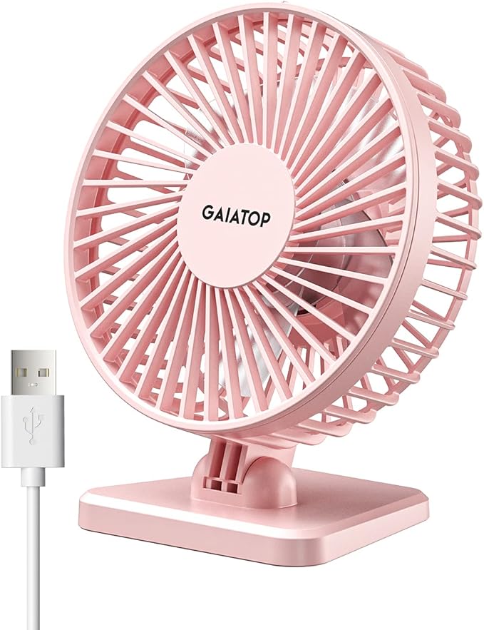 Gaiatop USB Desk Fan, Personal Portable Quiet Small Table Desktop fan | Powerful Mini 3 Speeds, Adjustable Head, for Cooling Home Office Car Summer Travel Gifts Pink by GAIATOP