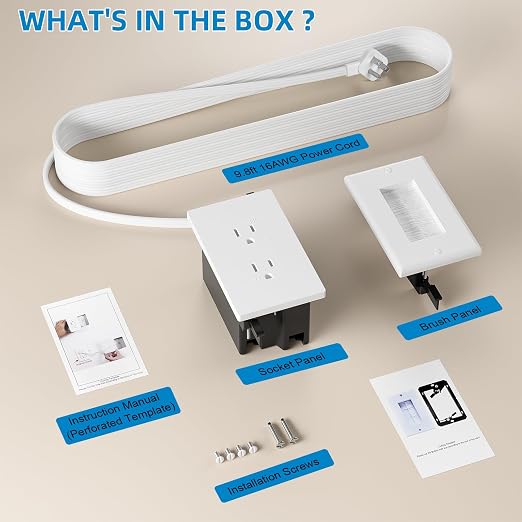 in Wall Cable Management Kit,Recessed Outlet Box for Wall Mount TV, Outlet Relocation Kit for Relocating Unreachable Electrical Outlets,2 AC Outlets,in Wall Extension Cord - Image 7