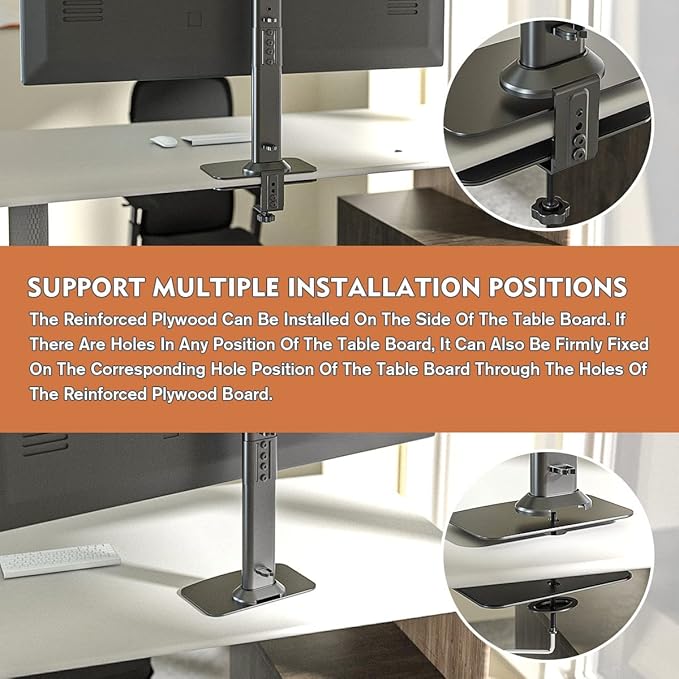Hemudu Monitor Mount Reinforcement Plate for Thin, Glass and Other Fragile Tabletop, Universal Steel Bracket Plate Fits Most Monitor Stand C Clamp Installation HD05B-001 - Image 3