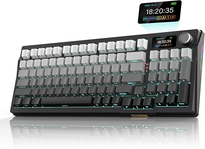 RedThunder K95 Wireless Mechanical Keyboard,TFT Screen & Knob, Trip-Modes Connection, Gasket Custom Hot-Swap Keyboard, RGB Backlit, Pre-lubed Linear Switches, Side Printed PBT Keycaps, Gray Gradient by RedThunder