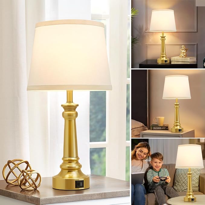 EJIAXIN Touch Lamps for Nightstand Set of 2 - Gold Table Lamp for Bedroom Dimmable Bedside Lamps with USB C+A Ports - Lamps for Night Stands Living Room End Table,2 LED Bulbs Included - Image 8