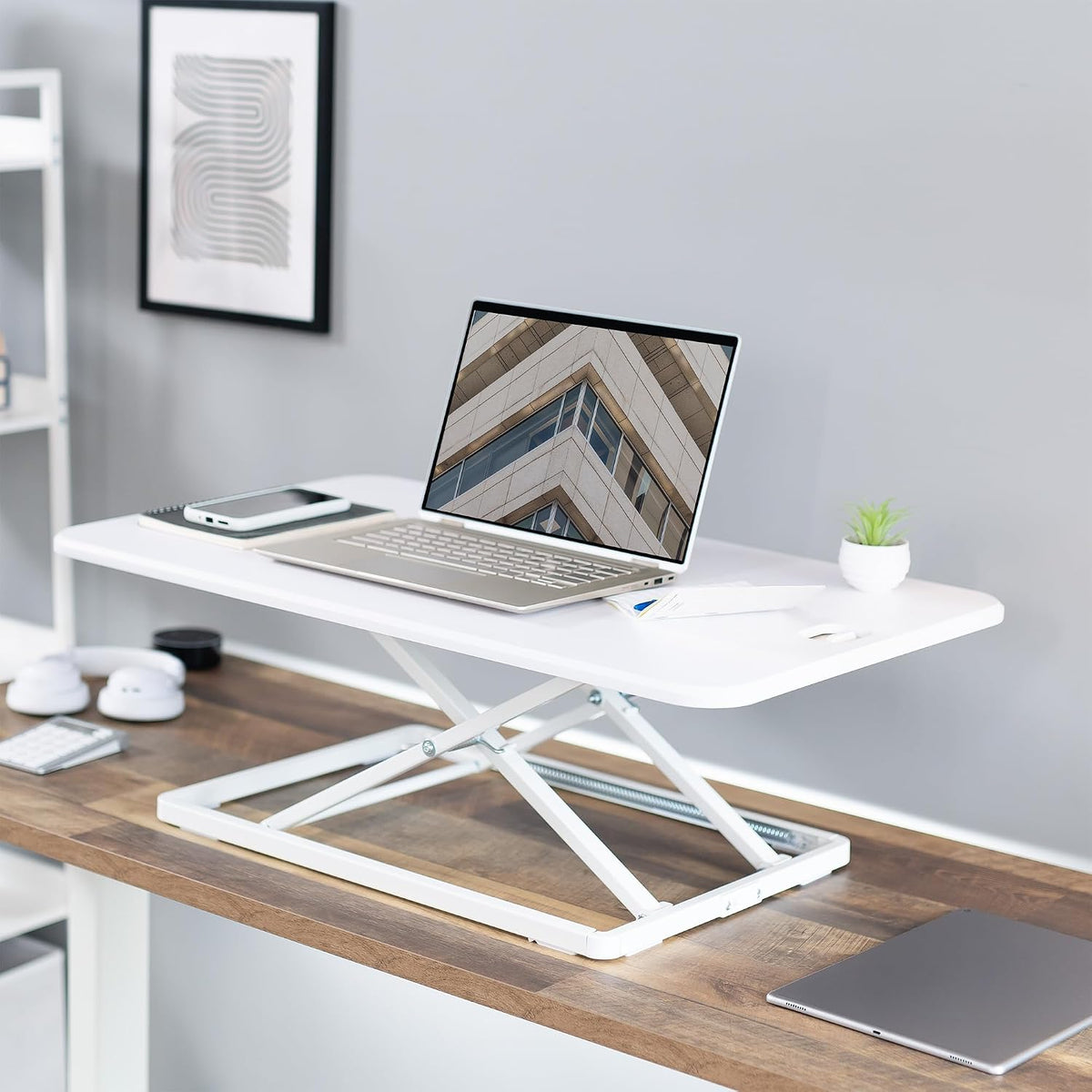 VIVO Single Top Standing Desk Converter, 32" White Top - Image 2