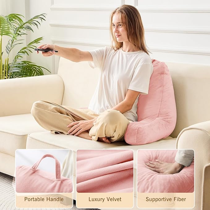 Sasttie Reading Pillow for Bed, Back Pillow for Sitting Up, Peach Pink | 18" Backrest Support Cushion for Couch, Sofa, and Floor, Dorm Essentials, OEKO-TEX, Adjustable Down Alternative Fill - Image 4