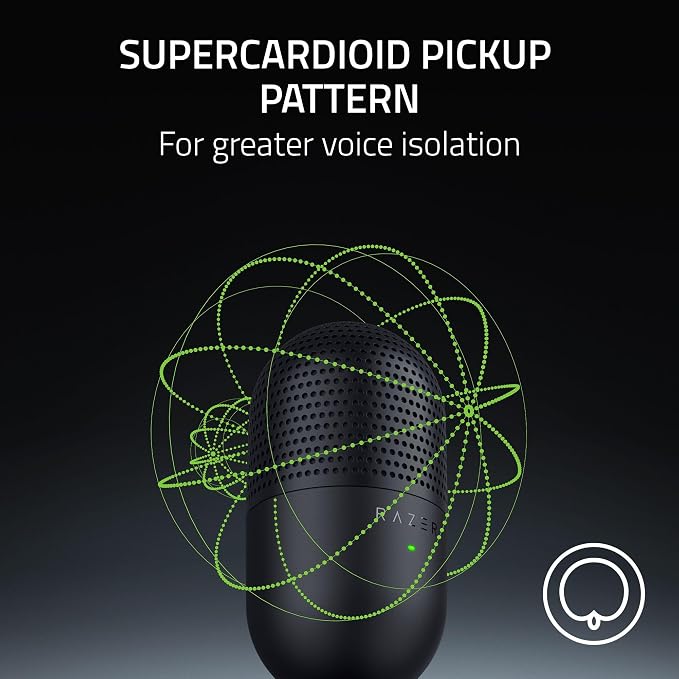 Razer Seiren V3 Mini USB Microphone, Supercardioid Condenser Mic, Black | Tap-to-Mute Sensor with LED Indicator, Shock Absorber, Ultra Compact, Works with OBS, Discord, Zoom, Teams - Image 3