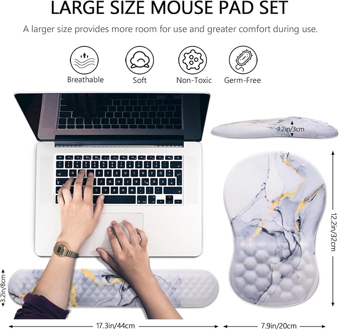 Ergonomic Mouse Pad with Wrist Support and Keyboard Wrist Rest Set | Memory Foam Wrist Cushion, Non-Slip PU Base, Massage Design, Relieves Wrist Pressure for Work, Gaming & Office Use - Image 5