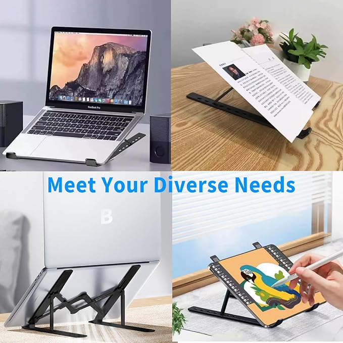 Leeboom Laptop Stand for Desk, Adjustable Foldable Aluminum Riser, Black | Supports most 10-15.6 inch laptops and tablets with adjustable height and angle for improved comfort - Image 6