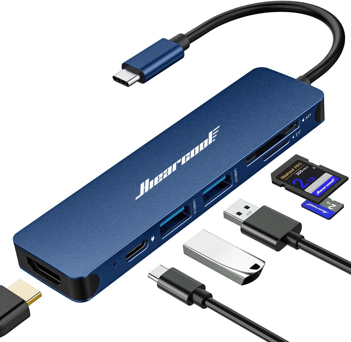 Hiearcool 7-in-1 USB C Hub, USB C Dongle Compatible for MacBook, Navy Blue by Hiearcool