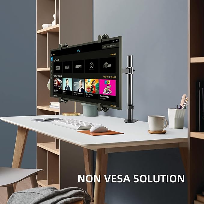 Non-VESA Single Monitor Arm Desk Mount with VESA Adapter Brackets | Holds Screens up to 27inches without VESA Holes, Fully Adjustable Stand, C-Clamp/Grommet Base - Image 6