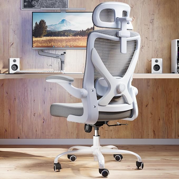 Ergonomic Office Chair: Mesh Desk Chair Comfy with Headrest& Lumbar Support | Ergalithic Big and Tall Office Chairs with Wheels & Flip-Up Arms-Computer Gaming Chairs for Adults Home Office Chairs(Grey) by Ergalithic