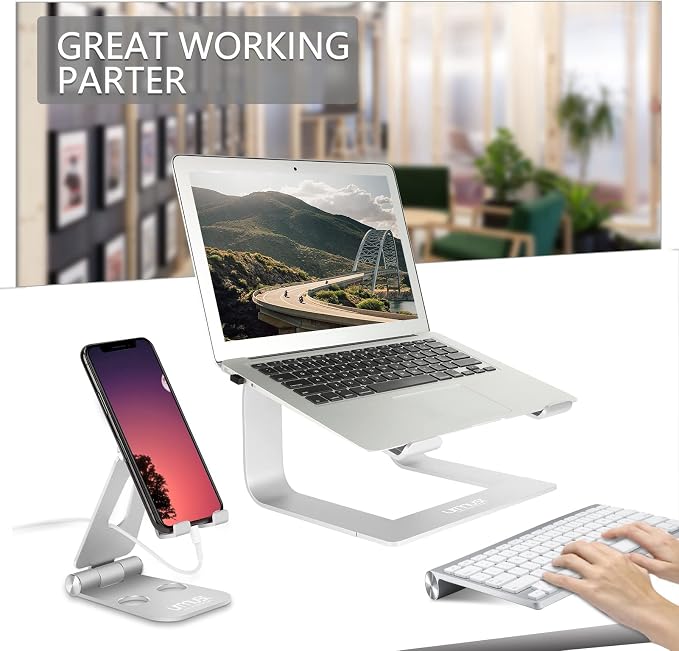 Laptop Stand for Desk, Silver, Up to 15.6" Laptop | Ergonomic Computer Stand Riser Holder for MacBook Air Pro, Dell, HP, Lenovo, Samsung, Alienware - Image 2