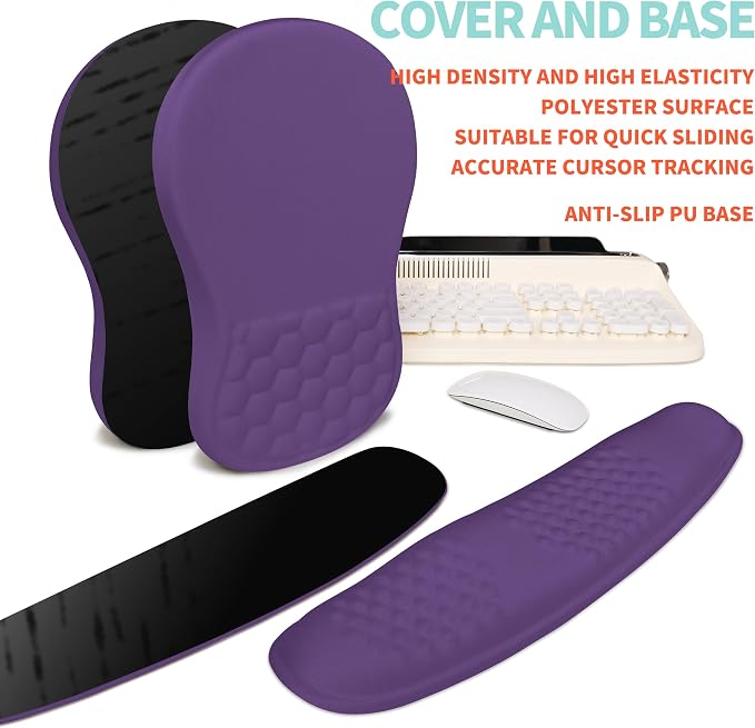 2-in-1 Ergonomic Set, Wave Rise Keyboard Wrist Rest and Massage Bulge Slope Mouse Pad Wrist Support, Cushion Memory Foam Integrated to Relieve Wrist Pain, Dark Purple - Image 6