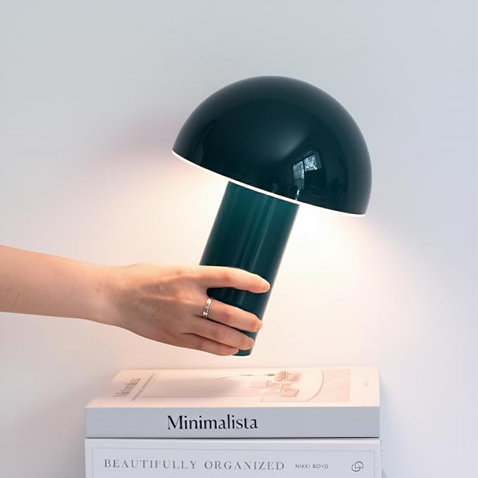 Brightech Celia Small Table Lamp – 10" Touch-Controlled Mushroom Desk Lamp, Cordless & Dimmable LED, Portable Bedside Night Light, Sustainable Light, Recycled Modern Patio Lamp for Home Décor – Teal - Image 4