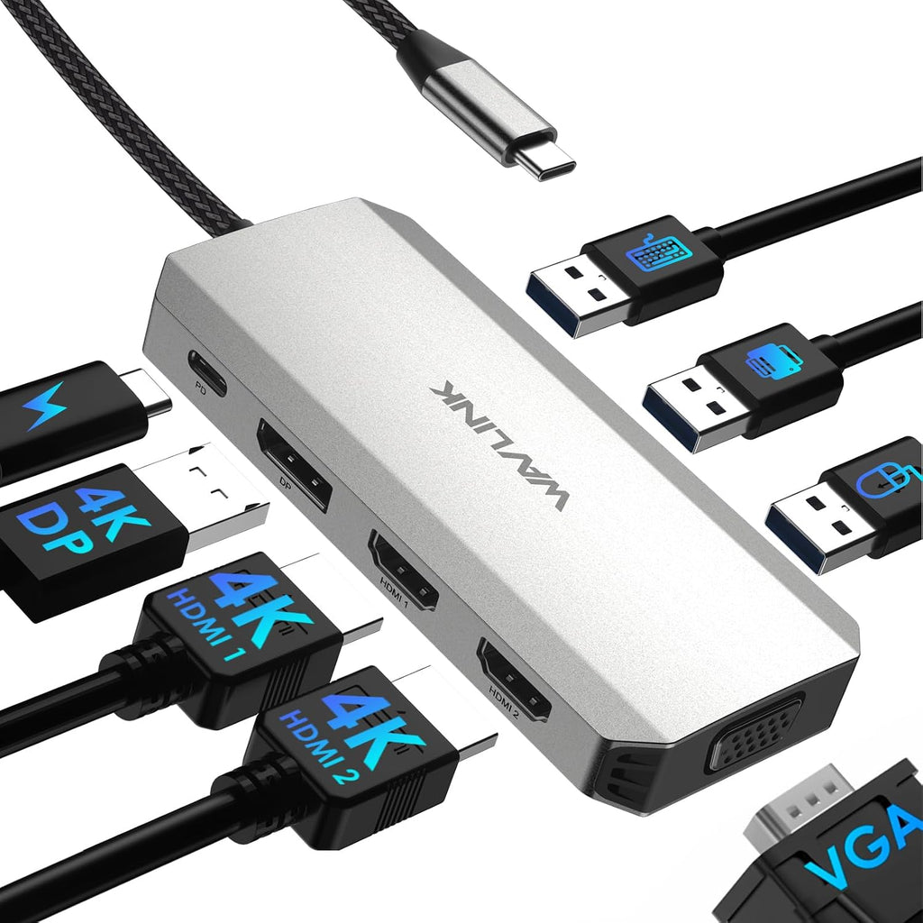 WAVLINK Laptop Docking Station, Quad Monitors, Dual HDMI, DisplayPort, VGA by WAVLINK