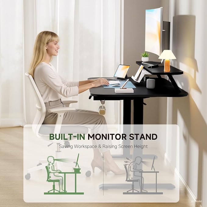 GTPLAYER Electric Standing Desk with Drawers, 48 x 24 Inches Height Adjustable Computer Desk with Monitor Stand, Laptop Stand, Sit Stand up Desk with Memory Preset for Home, Office, Black - Image 6