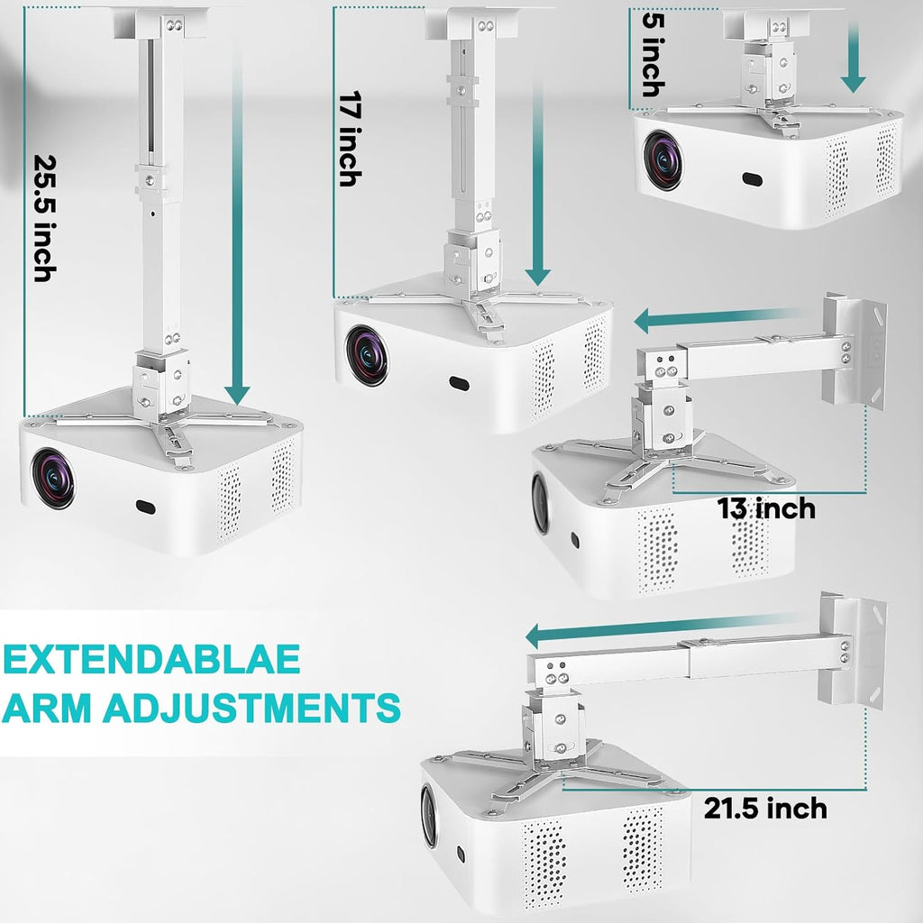 Wall/Ceiling Projector Mount with Extension Pole, Universal 3-in-1 Bracket - Image 5