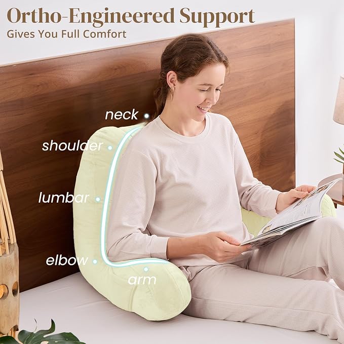 Sasttie Reading Pillow for Bed, Back Pillow for Sitting Up, Cream | 21" Backrest Support Cushion for Couch, Sofa, and Floor, Dorm Essentials, OEKO-TEX, Adjustable Down Alternative Fill - Image 4