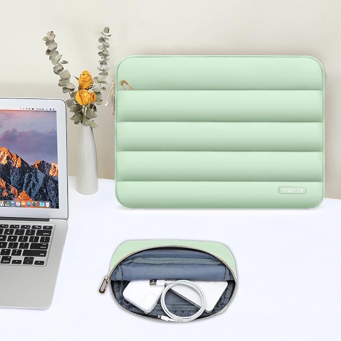 MOSISO Laptop Case 13.3 inch,13-13.3 inch Puffy Laptop Sleeve Carrying Case | Compatible with MacBook Neo/Air 13.6/Pro 13/14, HP Dell ASUS Lenovo, Polyester Horizontal Bag with Small Case, Mint Green - Image 5