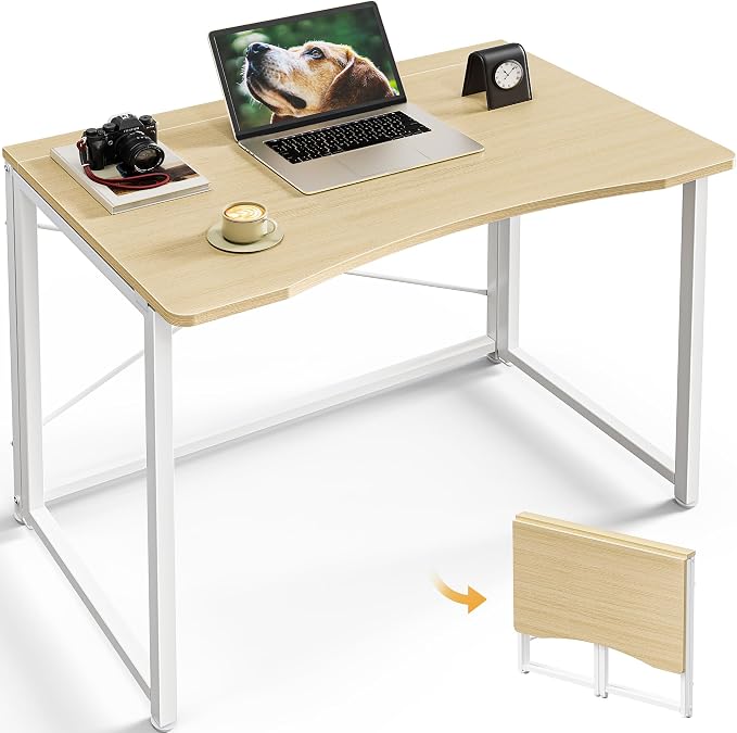 Huuger Folding Desk for Small Spaces, 31.5 Inch Foldable Computer Table | Easy Assembly, Small Writing Work Office Computer Desk, for Home Office, Study, Bedroom, Dorm, Space Saving, Oak by Huuger
