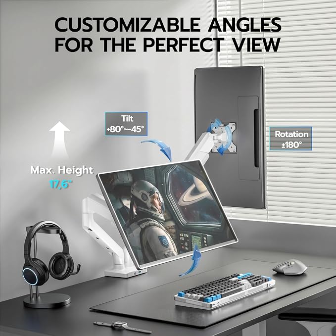ARES WING Dual Monitor Mount with USB for 2 Monitors for 17-35 inch, White | Heavy Duty Monitor Arms for 2 Monitors, Fully Adjustable Monitor Desk Stand for Ultrawide Screen, VESA 75x75 or 100x100mm - Image 5