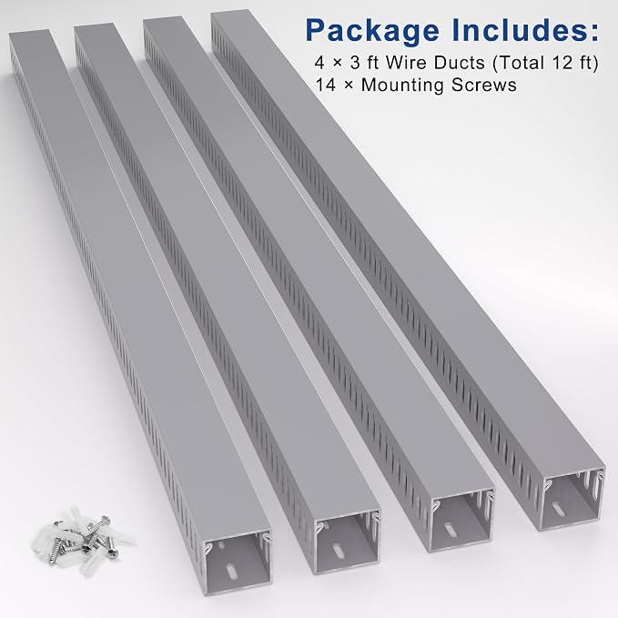 1.6"H x 1.6"W Cable Raceway, 12ft Under Desk Wire Management Channel, Black | Slotted Wire Duct, 4 Pack (3 ft Each), Heavy-Duty PVC Cable Management for Server Racks, Network Cables & Electrical Cabinets - Image 4