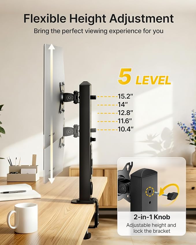 monTEK Powered Single Monitor Stand for 17-32", Clamp/Grommet | Heavy-duty monitor desk mount, integrated power outlet, adjustable arm and clamp/grommet mounting options - Image 4