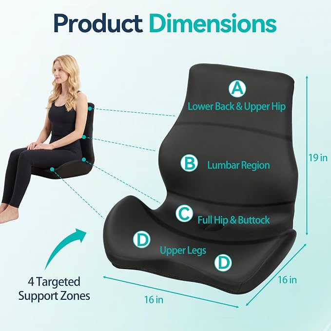Seat Cushion with Back Support, Ergonomic Integrated Design | Memory Foam Seat Cushion with Lumbar Support Pillow, Relieves Coccyx & Sciatica Discomfort, Ideal for Office Chairs - Image 2