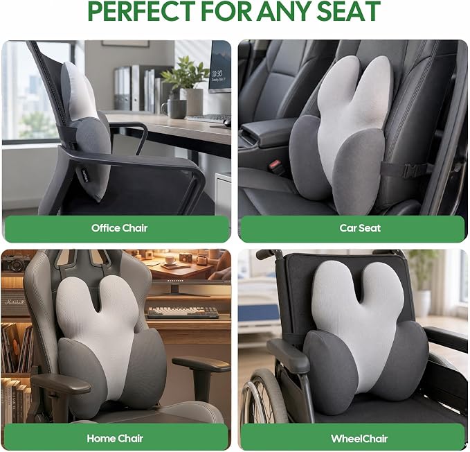 Full Back Support Pillow for Office Chair, 3-Zone Memory Foam | Large 3-zone memory foam backrest with breathable washable cover and adjustable strap for office chairs and wheelchairs - Image 5