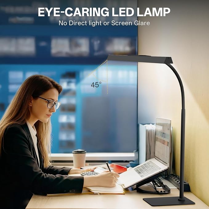 Kary 12W LED Desk Lamp for Home Office, Flexible Gooseneck Task Light Tall | Eye-Caring, Touch Control, 5 Dimmable Color & Brightness, Metal Base, 45 Min Timer, Memory Function, USB Adapter - Image 3