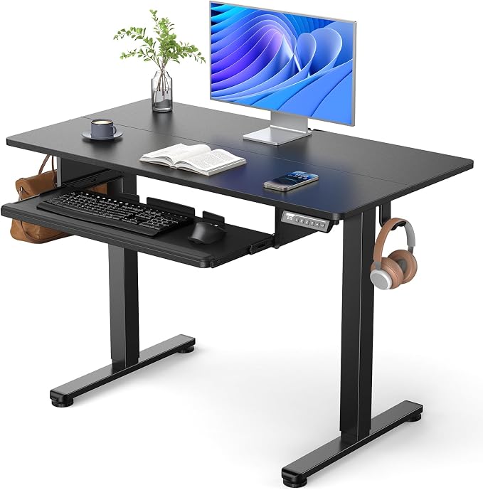 ErGear Electric Standing Desk with Keyboard Tray, 44x24 Inches Adjustable Height Sit Stand Up Desk, Home Office Desk Computer Workstation, Black by ErGear
