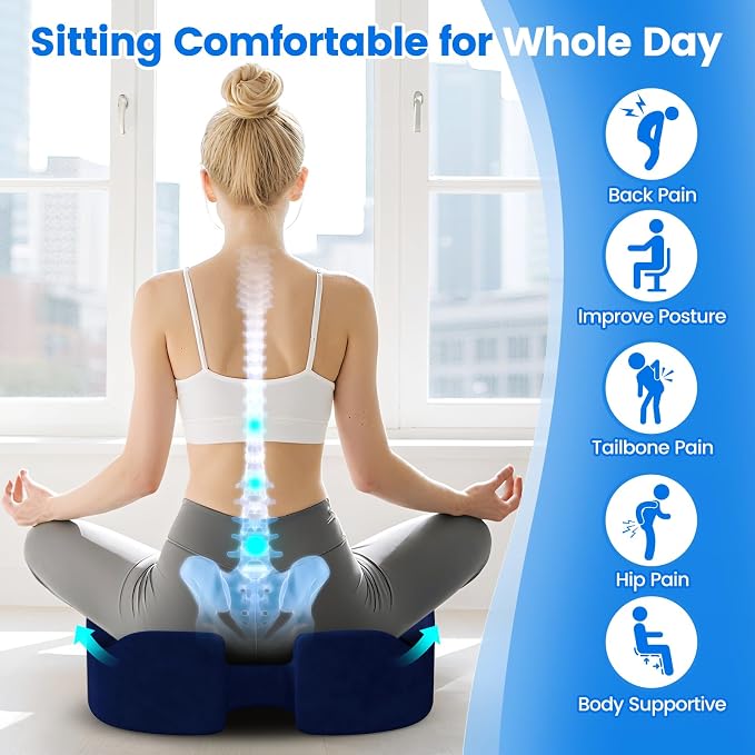 Seat Cushion, Non-Slip Memory Foam Chair Cushion for Taibone, Blue/Large | Chair Pillow with Handles for Car Office Chair, Tailbone/Sciatica Easing& Post-Surgery Recovery Chair Cushion - Image 5