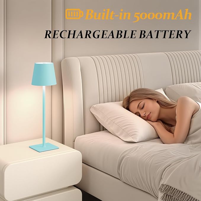 CHLORANTHUS 2 Pack Cordless Table Lamps, 3 Colors Stepless Dimming, 5000mAh Rechargeable Battery LED Desk Lamp for Bedroom/Couple Dinner/Desk/Cafe/Dining Room/Terrace - Image 5