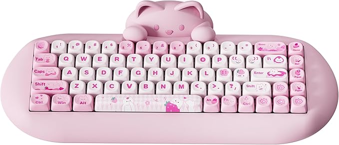 YUNZII C68 Silicone Cute Cat Mechanical Keyboard (Pink, Cocoa Cream Switch) | Wireless Triple Mode BT5.0/2.4G/Wired, RGB Backlit NKRO, Cute Cat Silicone Ergonomic Design for Win/Mac by YUNZIIMECHANICALKEYBOARD