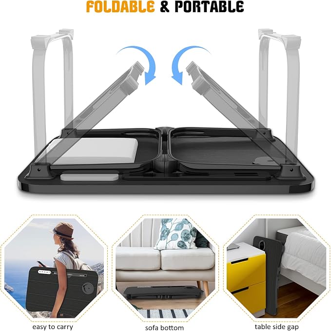 Fayquaze Laptop Bed Desk, Portable Foldable Laptop Bed Table with USB Charge Port Storage Drawer and Cup Holder, Lap Desk Notebook Stand Tray Table Serving Tray for Eating, Reading and Working | Portable, Foldable, Lap Desk with USB Charge Port Storage... - Image 5