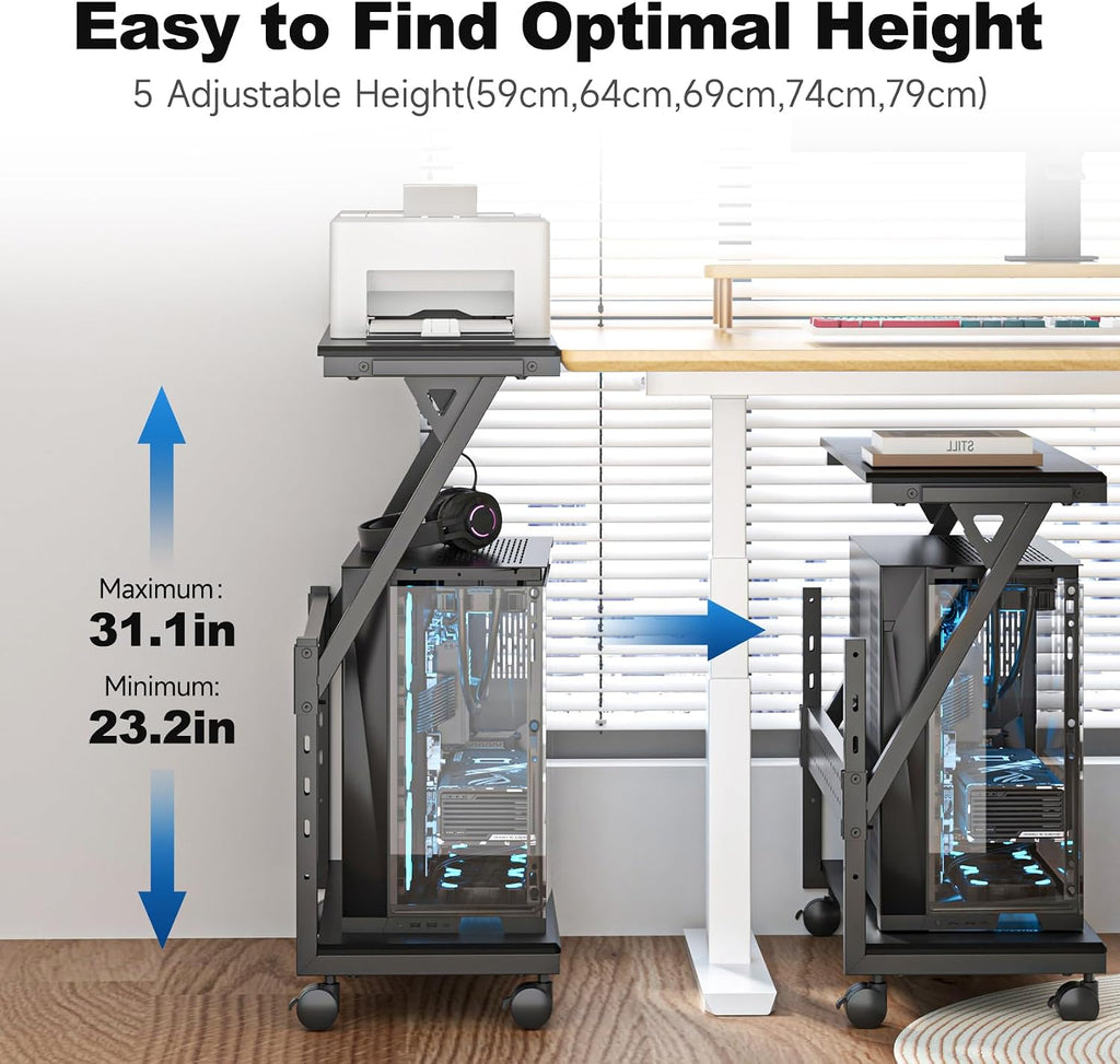 suptek Computer Tower Stand, 5 Levels Height Adjustable PC Tower Stand/Cart with Locking Wheels, 23.22"-31.10", Mobile Rolling CPU Holder, 29In Large PC Stand for Home Office, Black - Image 4