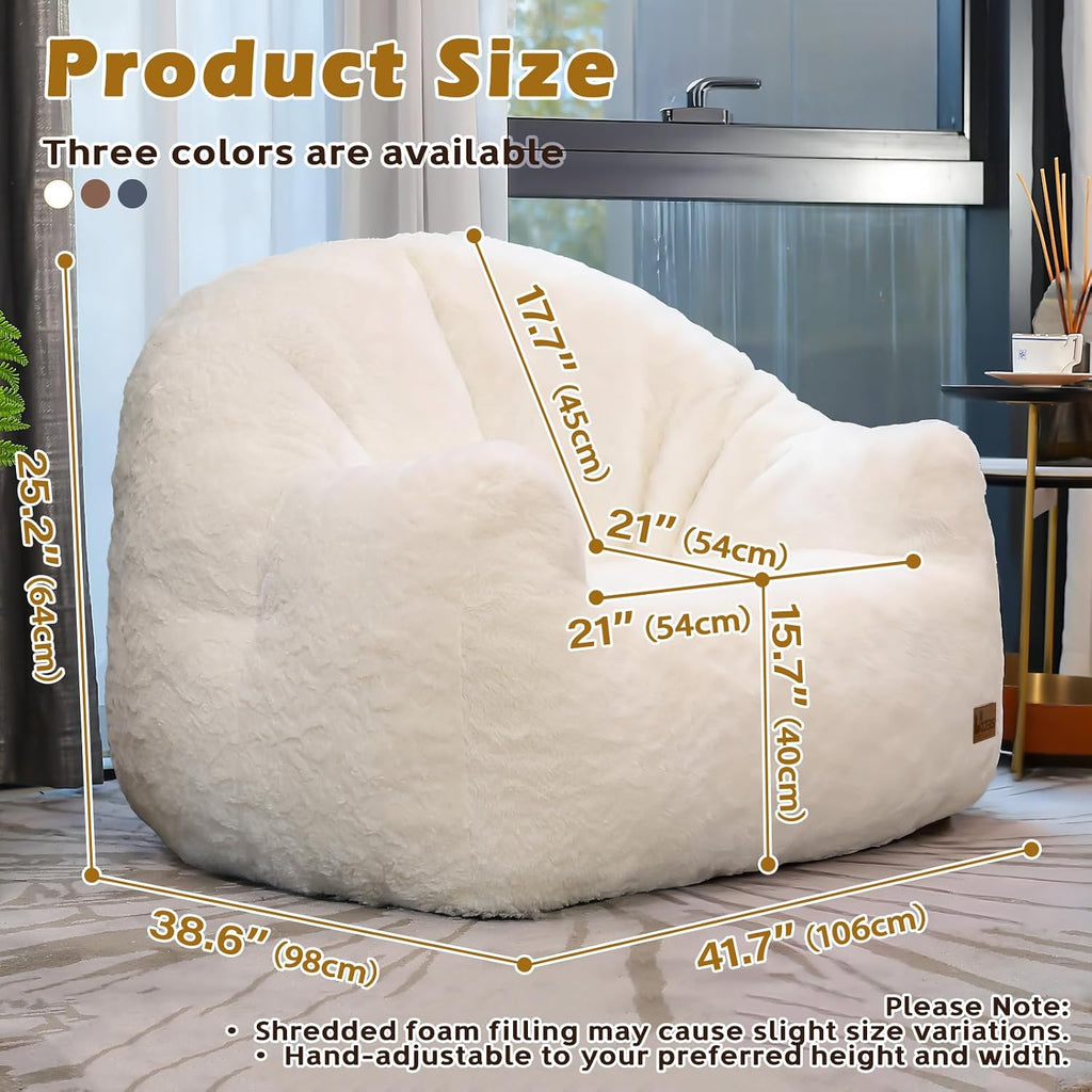 Giant Bean Bag Chair for Adults, Teens and Kids, Cozy Fluffy Corduroy Beanbag Chair with Filler, Large Floor Lounge Sofa for Living Room, Bedroom, Dorm, Gaming and Reading(L-Ivory) - Image 2