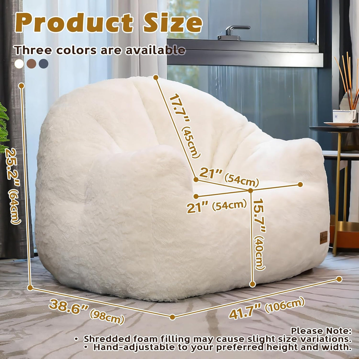 Giant Bean Bag Chair for Adults, Teens and Kids, Cozy Fluffy Corduroy Beanbag Chair with Filler, Large Floor Lounge Sofa for Living Room, Bedroom, Dorm, Gaming and Reading(L-Ivory) - Image 2