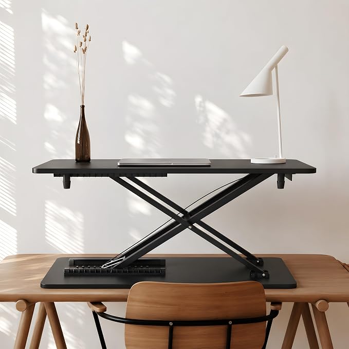 Height Adjustable Standing Desk Converter, 25.16" x 15.75", Black | Ready to Use Desk Riser for Laptop and Monitor, Sit Stand Workstation for Office, Bedroom and Living Room - Image 2