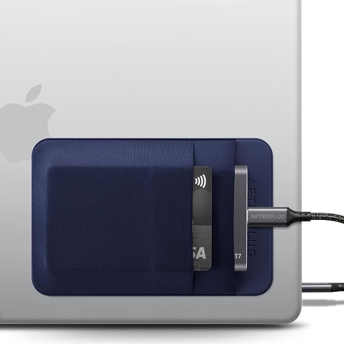 2-Pocket SSD & Hard Drive Holder for Laptop, Reusable 3M Adhesive | Stick-On Sleeve for Portable SSDs | 5.1 x 3.4-Inch Pouch | Separate Pocket for Cables | Built-In Safety Strap by Afterplug