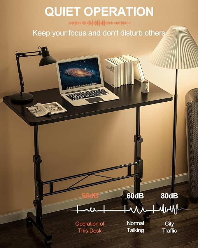Amztabler Small Standing Desk Adjustable Height, Mobile Stand Up Desk with Wheels, 32 Inch Portable Rolling Desks Conference Room Tablesf for Walking Pad Treadmill Black - Image 5