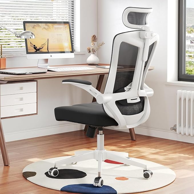 Office Chair (07White-Black, Chair) | 360° Swivel Adjustable Lumbar Support & Flip-Up Armrests capacity 300 lbs capacity by SICHYAGE