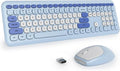 surmen Blue Keyboard and Mouse Wireless, Cute Wireless Typewriter, Full Size Slim Silent Keyboard Round Keys Aesthetic for Home and Office(Colorful Blue) by SURMEN