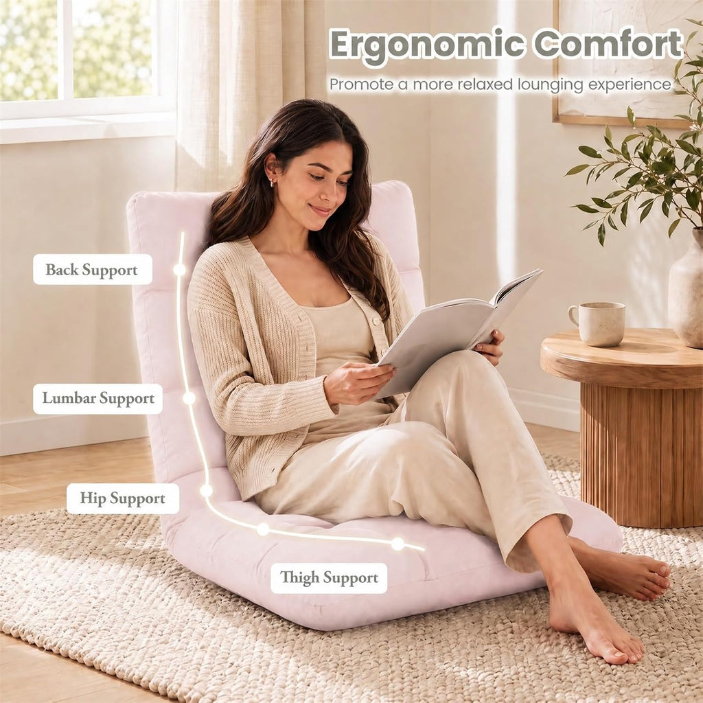 COSTWAY Floor Chair, Folding Gaming Chair with Back Support (Light Pink) - Image 5