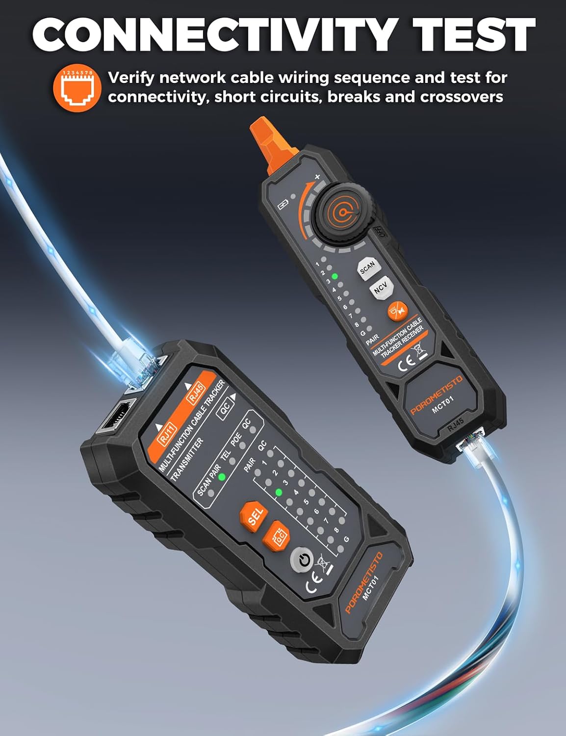 MCT01 4-in-1 Network Cable Tester-POROMETISTO,Telephone Line Polarity - Image 4