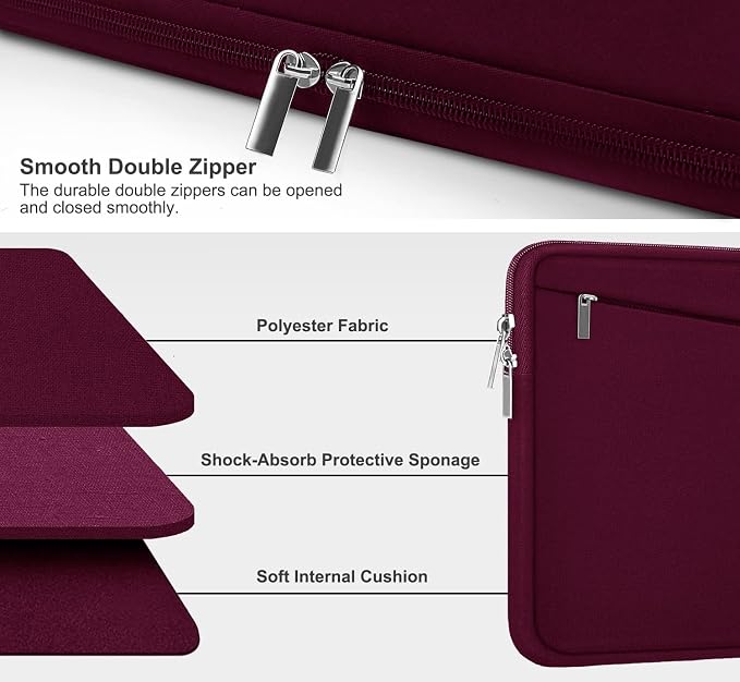 Laptop Sleeve 15.6 inch, Durable Computer Carrying Bag Protective Case Briefcase Handbag with Front Pocket, Slim Laptop Cover for 15.6 Inch HP, Dell, Lenovo, Asus, Notebook, Wine Red - Image 3