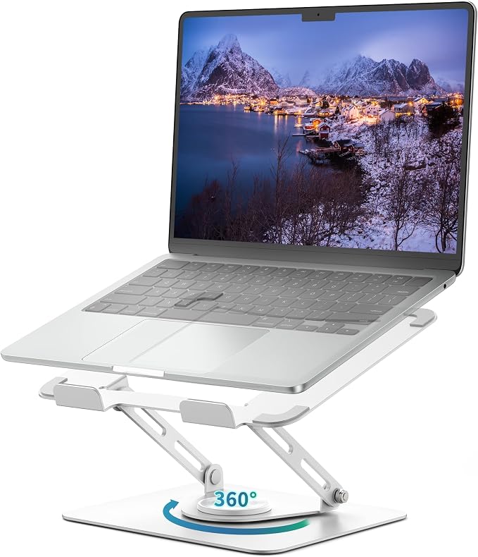 ALASHI Laptop Stand for Desk with 360° Rotating Base, Multi-Angle Adjustable Laptop Stands, Foldable Laptop Riser Compatible with 10 to 17 Inches PC Computer, White by ALASHImakeyourlifesimplerandeasier%EF%BC%81